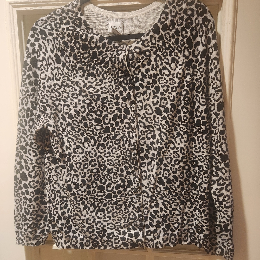 Chico's Animal Print Sweater - Black and Cream